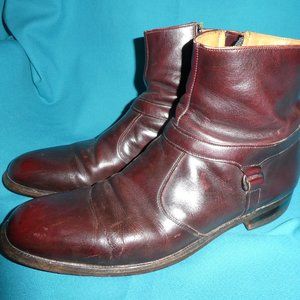 Breather Wright Men's 11.5B Zipper Ankle Boots Burgundy Leather Boots Vintage.